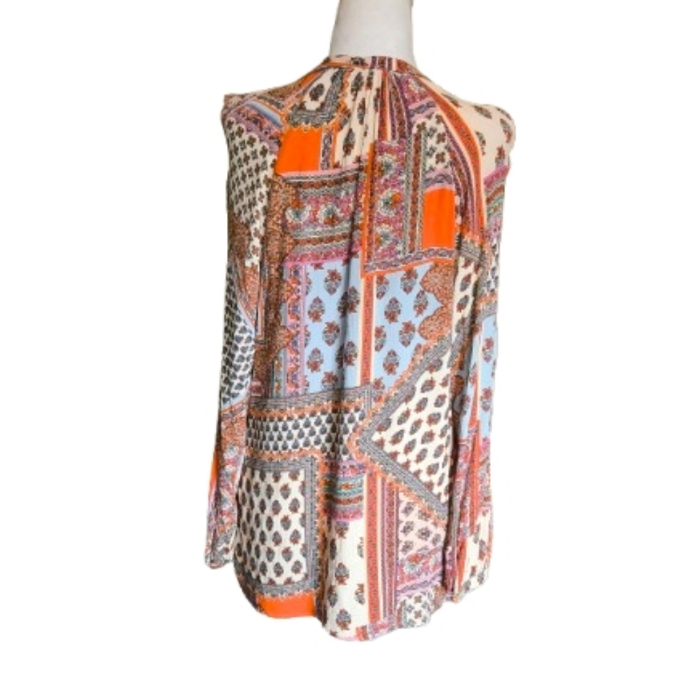 Boho Patchwork V-Neck Blouse In Soft Neutrals - image 6